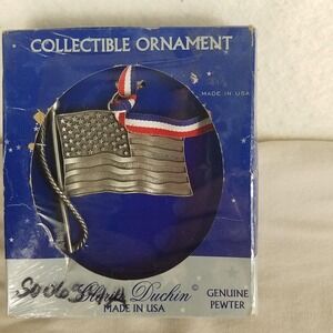 American Flag‎ Ornament Gloria Duchin Genuine Pewter Made in USA Patriotic NWOT
